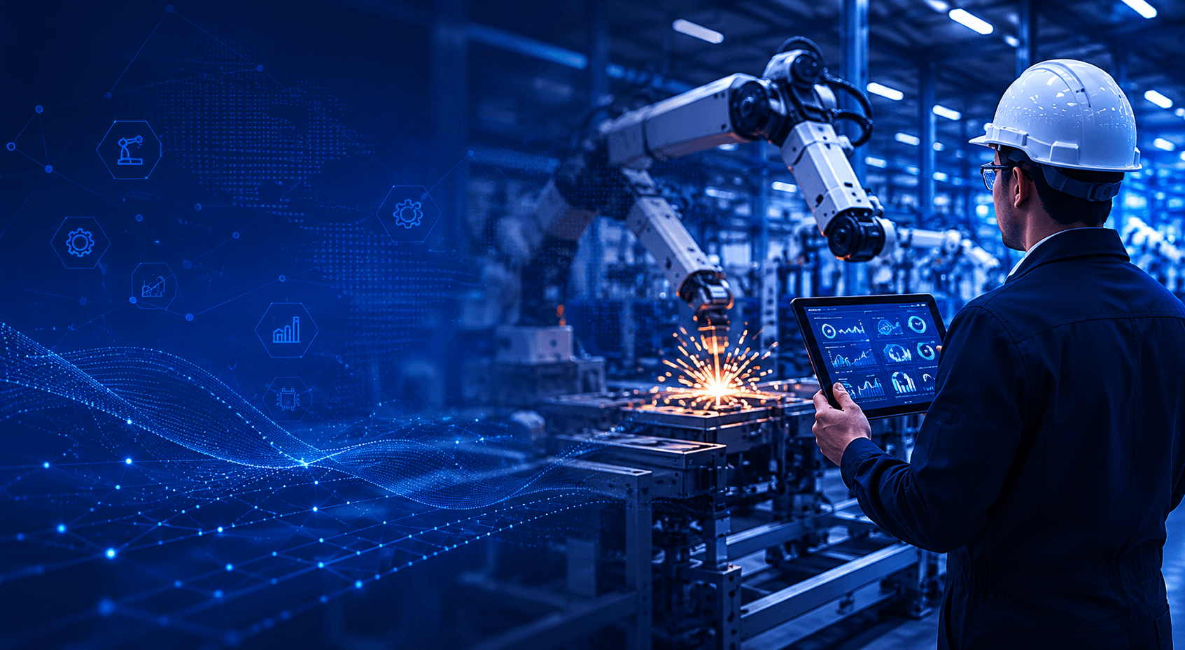 AI dashboard monitoring robotic manufacturing operations